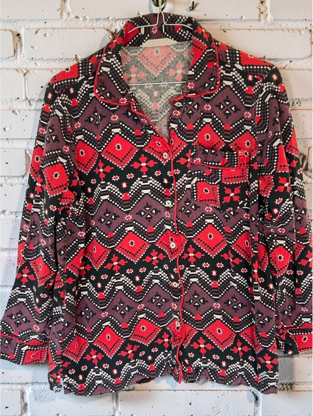 Vintage Woolrich Women’s Pajama Top | 90s Button Down Earthy Red Purple. Medium